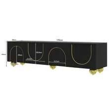TV Stand With Shelves And Drawers, White With Golden Handles And Feet - Black - View 3