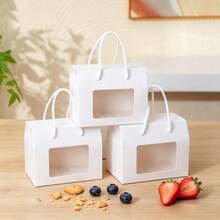 5pcs/10pcs White Window Handle Box For Cookies, Sandwich Crackers, Soda Crackers, Macarons, Candy, Mini Snacks, Suitable For Birthday, Party, Wedding Gift Packaging - View 6