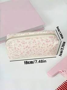 Canvas Pencil Case, Fresh Floral Pattern, Large Capacity Stationery Storage, With Zipper, Suitable For Students And Desk Organization, First Day Of School - Multicolor - View 5