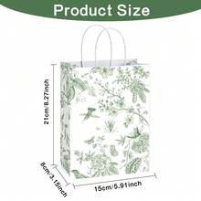 6/12/24Pcs Botanical Toile Print Paper Gift Bags, Green & Blue Floral Bird Pattern Flat Bottom Tote Bags With White Twisted Handles For Wedding, Birthday, BabyShower, Bridal Shower, Mother's Day, Garden Party Gift Packaging - View 5