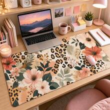 Leopard Print Floral Extended Mouse Pad, Modern Botanical Style Large Keyboard Mouse Desk Mat, Home Office Computer Pad, Fashionable Desktop Accessory Women's Gift - View 3