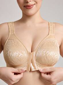 Deyllo Plus Size Wireless Bra With Wide Strap, Soft And Comfortable, Jacquard Full Coverage, No Padding, For Daily Wear - Apricot - View 2