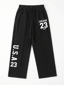 SU ER Men's Summer Casual Loose Drawstring Elastic Waist Wide Leg Long Pants With Drape - Black - View 3