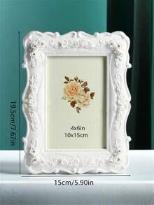 1pc White Embossed Rose Photo Frame, Resin Material Classic Pattern Decorative Frame, Horizontal And Vertical Dual-Use Photo Frame, Suitable For Bedroom, Study, Office Desk, Photo Decoration Frame, Halloween And Christmas Gift (Random Photo Paper Included) - Multicolor - View 11