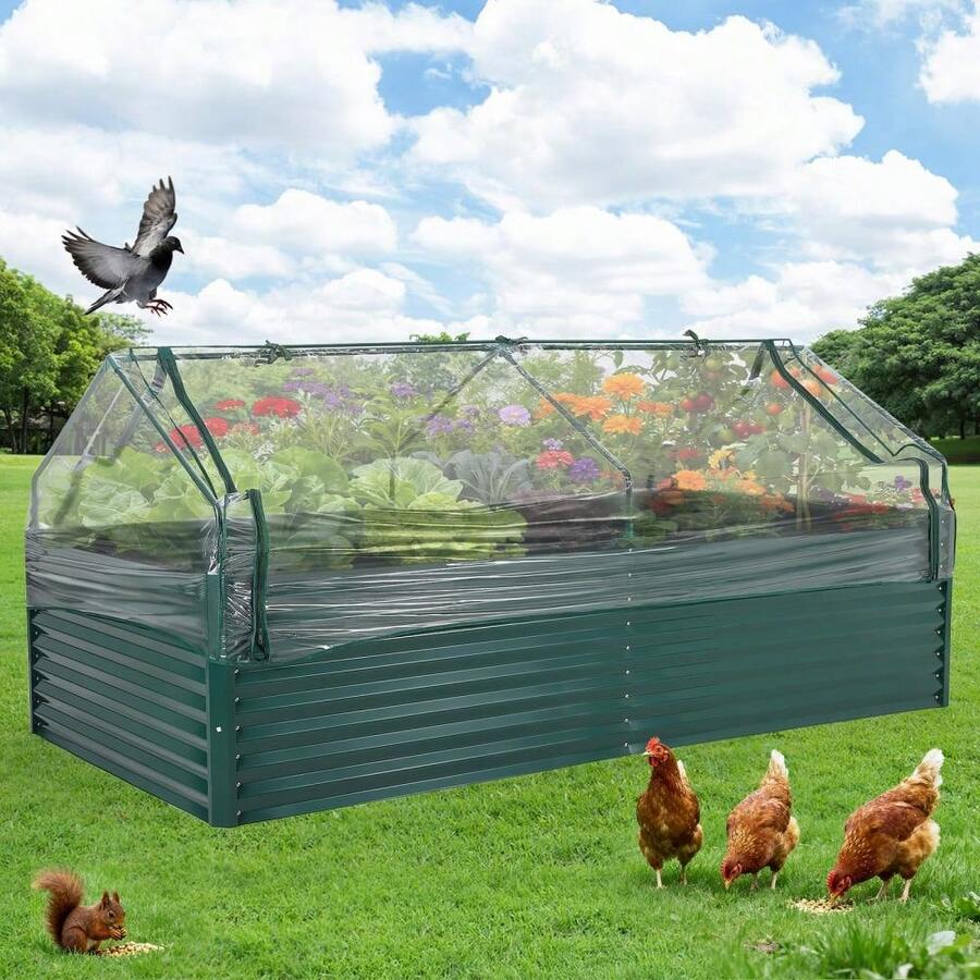 Robustes Hochbeet aus verzinktem Metall – Wetterfestes Pflanzbeet mit verstärktem Rahmen, ideal für Gemüse, Blumen & Kräuter im Garten, Terrasse oder Balkon, inkl. Vogelschutznetz, einfache Montage - offen - Übersicht 1