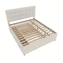 إطار سرير مزدوج الحجم - 140x200 سم، مع أدراج - بيج - مشاهدة 7