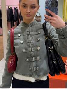 GMFP 女款春夏/秋冬休閒優雅時尚綠色鈕扣水洗夾克，日常穿著，六月節、度假季、日、世界盃女裝上衣 - 橄欖綠 - 查看 3