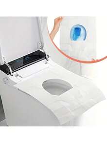 100 piezas Cubiertas desechables portátiles para asiento de inodoro, cubiertas de papel para inodoro de viaje solubles en agua, almohadillas para baño de hotel - Rosa - Ver 3