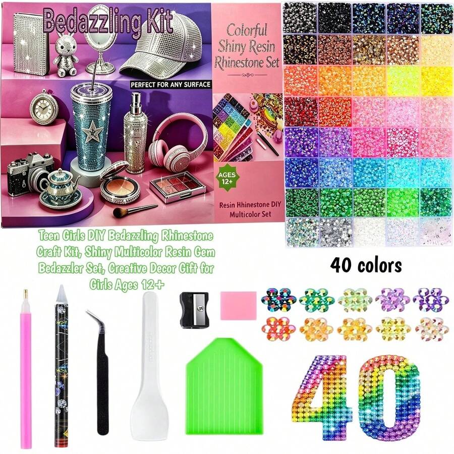 1 Set Colorful Resin Rhinestone Shiny DIY Kit 3mm 40 Colors Gift Box, Glue Not Included