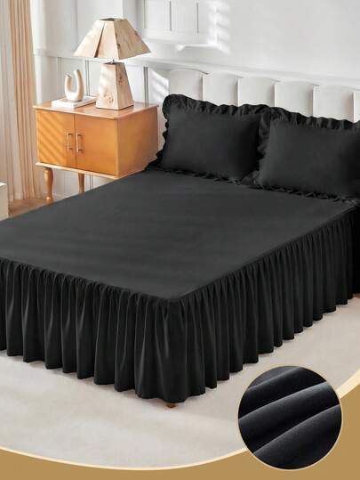 1pc Bed Skirt, Bedding, Soft & Breathable Bed Sheet With Ruffled Hem And Elastic Band, Comfortable Sleep, Lightweight & Elegant, Cloud-Like Soft Texture, Fits Twin, Full, Queen, King Size Beds, Machine Washable, Princess Style Room Decor