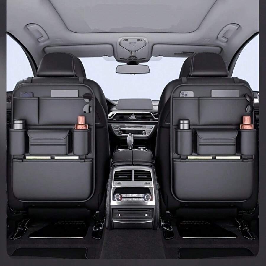 Organizer Jok Mobil Kulit Sintetis dengan Tas Penyimpanan Multi-Kompartemen untuk Jok Belakang, Tambahan Jok Belakang Universal dan Organizer Gadget untuk Berbagai Model Mobil, Solusi Penyimpanan Aksesori Interior Mobil