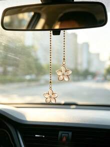 1pc Alloy Cherry Blossom Car Rearview Mirror Hanging Decoration, Car Interior Accessory - A - View 9