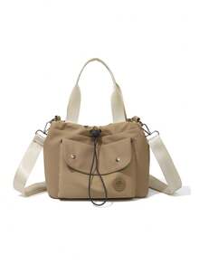 Ladies' Daily Casual Nylon Waterproof Solid Color Bucket Bag, Handbag And Shoulder Messenger Crossbody Bag - Khaki - View 5