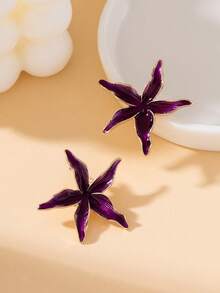 1 Pair Exaggerated Design Handmade Drip Oil Purple Enamel Starfish Stud Earrings For Women, Summer Beach Vacation Vibe - Purple - View 5