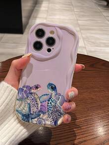 1件裝奶油多巴胺波浪荷葉邊軟 TPU 紋理，可愛夢幻紫色水彩龜殼圖案手機殼，適用於 Galaxy S21 S22 S23 S24 S25 S26/Honor 及其他機型 - 白色 - 查看 2