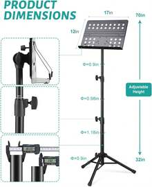 Vekkia Sheet Music Stand-Metal Professional Portable Perforated Music Stand With Carrying Bag,Folding Adjustable Music Holder,Sturdy Suitable For Instrumental Performance & Band & Travel - 32-70inch - View 2