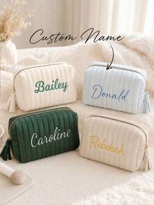 Embroidered Name Cosmetic Bag,Customized Corduroy Cosmetic Bag,Sanitary Napkin Storage Bag,Personalized Women's Gift,Travel Case,Bridesmaid Gift - Multicolor - View 1