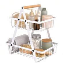 2-Tier Fruit & Vegetable Basket Kitchen Storage Rack, Dual Layer Countertop Organizer Basket, Draining Basket For Produce - White - View 2