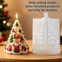 SUPWANPENG Santa Claus Reindeer Sleigh Christmas Tree Shaped Aromatherapy Candle Silicone Mold Reindeer Christmas Tree Candle Mold Decorated With Christmas Gift Boxes Christmas Themed Resin Plaster Mold Cement Concrete Mold Home Decoration Christmas Gift - A-White - View 2