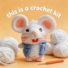 Blue Vest & White Mouse Crochet DIY Material Kit, Beginner Handmade Knitting Set, Unfinished Multi-Color Yarn Complete Tool Set With Tutorial, Suitable For Crochet Enthusiasts, Thoughtful Holiday Gift - Multicolor - View 7