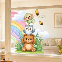 Static Cling Rainbow Animal Window Stickers, Cute Elephant Rabbit Deer Wall Decals, Double Sided Removable Window Glass Film, Cute Cartoon Bedroom Living Room Classroom Balcony Decoration - Animal Window Decals - View 8