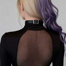 1pc Women's Black Velvet O-Ring Leather Collar Holiday Gift - Black - View 10