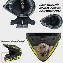 Helm Motor Off-Road Unisex, Helm Full Face untuk Semua Musim, Cocok untuk Motor Off-Road, Sepeda Gunung, Sepeda Downhill, Skuter, Sepeda Motor, Helm Pelindung untuk Berkendara, Dilengkapi dengan Kacamata Motor. - Hijau H - View 8