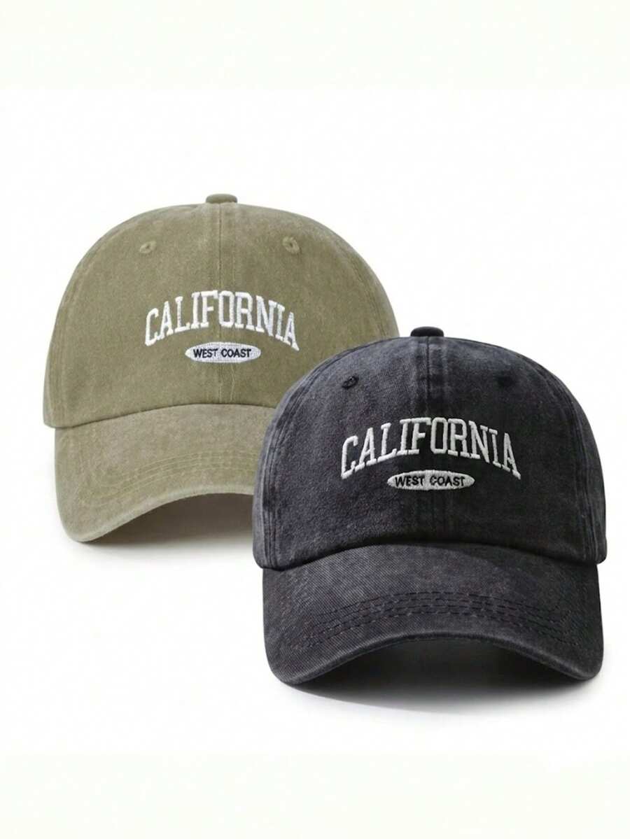 BONNY BOOM 2件裝 CALIFORNIA WEST COAST 刺繡復古水洗中性棒球帽卡車帽，Y2K戶外防曬可調節旅行度假禮物，適合朋友、家人、情侶，聖誕節、萬聖節、開學季、學生、情人節、母親節、父親節、婚禮、教師、單色派對、嘉年華