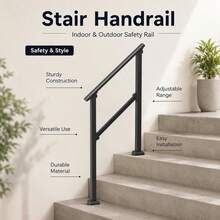 Black Square Tube Steel Banister 2-3 Steps For Porch Deck Stairs, Adjustable Height Heavy Duty Metal Support Railing Kit-XY577008 - Multicolor - View 4