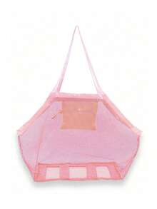 1pc Beach Bag, Mesh Handheld Children's Toy Storage Bag, Travel Foldable Organizer Mesh Bag For Outdoor Use,Back To School,Back To School - Pink - View 5