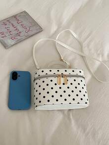 Bolso de cosméticos vintage con lunares, caja pequeña, bolso de almacenamiento cuadrado de mano exquisito, bolso de hombro y bandolera versátil con textura para mujer - Blanco - Ver 7