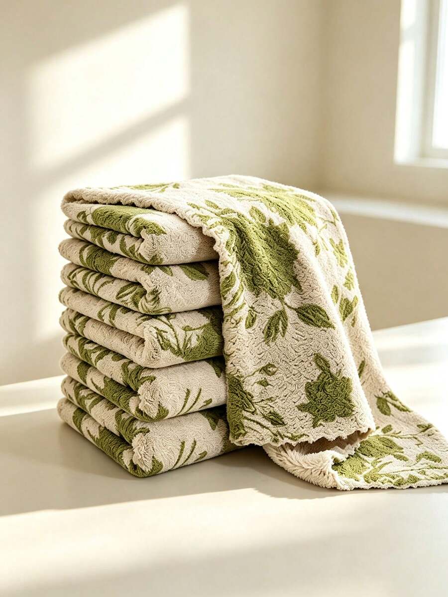 Floral Pattern Dish Cloth - Quick Dry, Thickened & Extra Wide Kitchen Towel. Soft & Breathable, Suitable For Bath Towel, Car Polishing Pad, Dishwashing Or Glass Cleaning. - Multicolor - View 1
