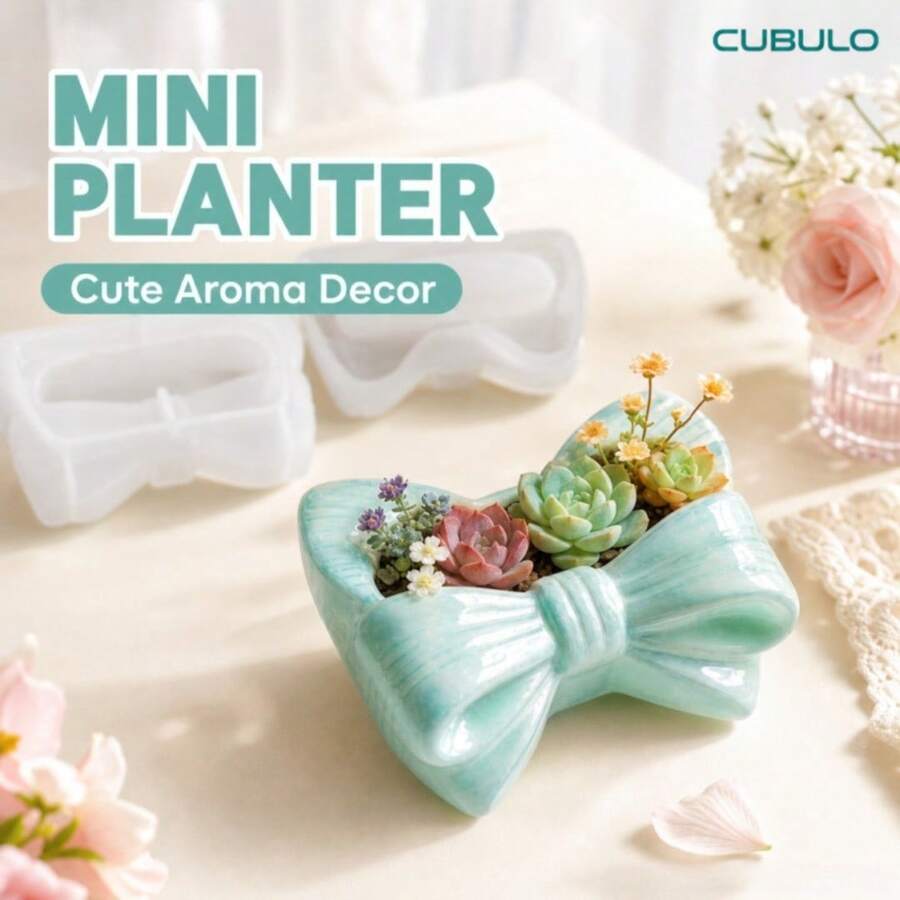 Cubulo 蝴蝶結矽膠托盤模具，柔軟可重複使用易脫模樹脂鑄造模具，DIY珠寶碟鑰匙收納托盤、蠟燭台、迷你多肉盆栽、桌面裝飾手工藝用品，適用萬聖節、感恩節、聖誕節、復活節手工節日禮物