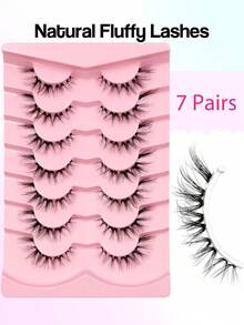 7 Pairs Natural Fox Eye False Eyelashes, Clear Stem Faux Mink Hair, Fluffy Cross Style, Eyelash Extensions, Reusable Full Strip Lashes, Suitable For Daily Eye Makeup, Beginner Friendly - Black - View 2