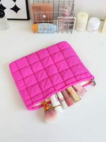 Solid Color Large Capacity Men's & Women's Toiletry Bag, Quilted Convenient Travel Toiletry Bag, For Bedroom, Bathroom Use, Daily Essentials Storage Small Gift - Multicolor - View 10