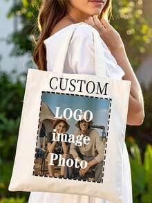 Custom Photo & Text Tote Bag – Personalized, Reusable Shoulder Shopping Bag With Foldable Design (Polyester, Assorted Colors) - Multicolor - View 9