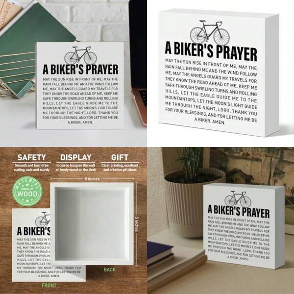 Biker Gift For Men Women, Cycling Gift For Him Men Cyclists Bike Lovers Rider Christmas Birthday Gift Biker Garage Desk Table Decor Wooden Sign, Bikers Prayer May The Angels Guard My Travels