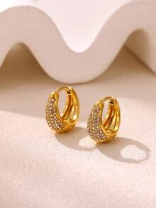 1 Pair Copper Water Drop Circle Hoop Earrings - E6902 - View 2