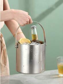 Stainless Steel Ice Bucket With Lid-Featuring A Grooved Design, This Ice Bucket Is Perfect For Mixing Cocktails, Serving Wine And Champagne, And For Use In Home Bars And At Parties - Silver - View 3