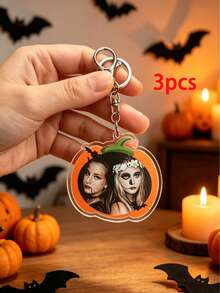 Halloween Customized Photo Pumpkin Keychain, Acrylic Pendant With Uploadable Photo, Suitable For Couples And Best Friends As Spooky Holiday Commemorative Gift - Multicolor - View 9