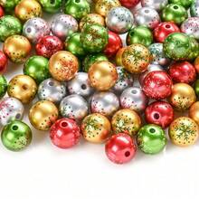 10pcs 16mm Christmas Multi-Color Snowflake Print Round Beads, DIY Bracelet Necklace Earring Making Loose Beads, Suitable For Keychain And Beaded Decoration - Multicolor - View 6