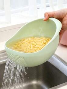Vegetable Washing & Draining Basket, Creative Plastic Handle Strainer, Practical Multi-Functional Kitchen Tool. Product Features: Large Capacity Streamlined Design, Fast Draining & Storage - Multicolor - View 2