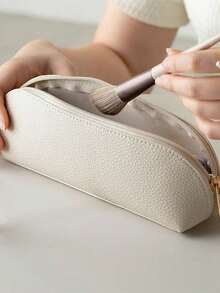 Minimalist Lychee Texture Makeup Brush Bag Large Capacity Portable Makeup Tool Storage Pouch - Multicolor - View 1