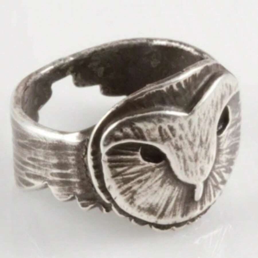 Gmzalx Women's Fashion Personalized Ring, 3D Embossed Owl Texture, Vintage Texture - Antique Silver - View 1