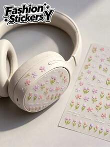 1pc Fresh Tulip Small Flower Sticker, Pink & White Tulip With English Short Phrase Sticker, Suitable For Decorating , Camera, Water Bottle, Phone, Tablet, Notebook, Gentle & Healing Style - Fresh Tulip Flowers - View 1