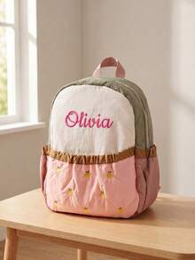 Adorable Back To School Backpack With Custom Name - Compact & Lightweight, Cute Cartoon Embroidery, Gift For Him Her, For Kids, Preschool - Multicolor - View 3