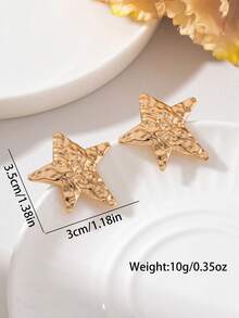 1 Pair Fashionable Cute Star Earrings, Suitable For Daily And Holiday Wear - Yellow Gold - View 6