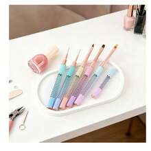 馬卡龍色系浮雕防滑美甲筆完整套組，具線條勾勒/彩繪功能，含染料/光療/平頭刷，初學者也能輕鬆使用 - 彩色 - 查看 4