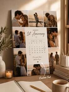 1st Anniversary Customized Photo Collage Canvas Wall Art, "Our First Year Together" Commemorative Poster, Romantic Gift For Him And Her, Optional Frame, Customizable Photos And Text For Wedding/Anniversary Wall Decor - Multicolor - View 4