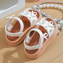 Caweiny Girls' Fashion Bow & Beaded Decor Thick Sole Sandals - Beige - View 4